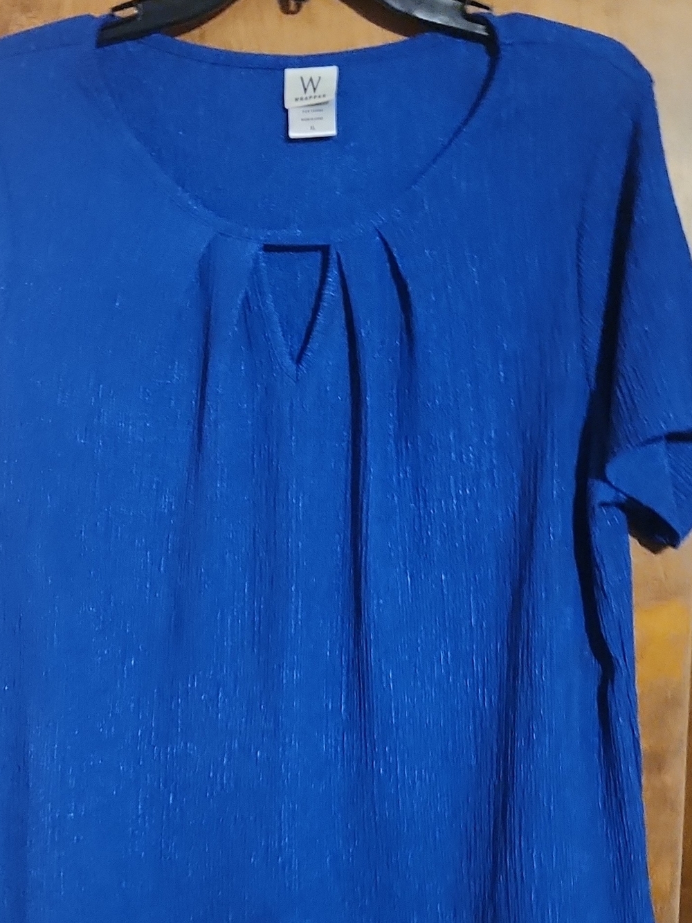 Wrapper Cobalt Blue Short Sleeve Pleated Front Top